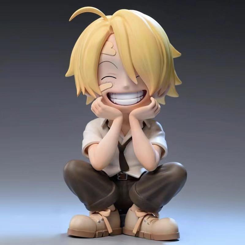 One Piece Q Version Sitting Pose Luffy, Zoro, Sanji Figures - Trendy Play Doll Model Toy Ornament