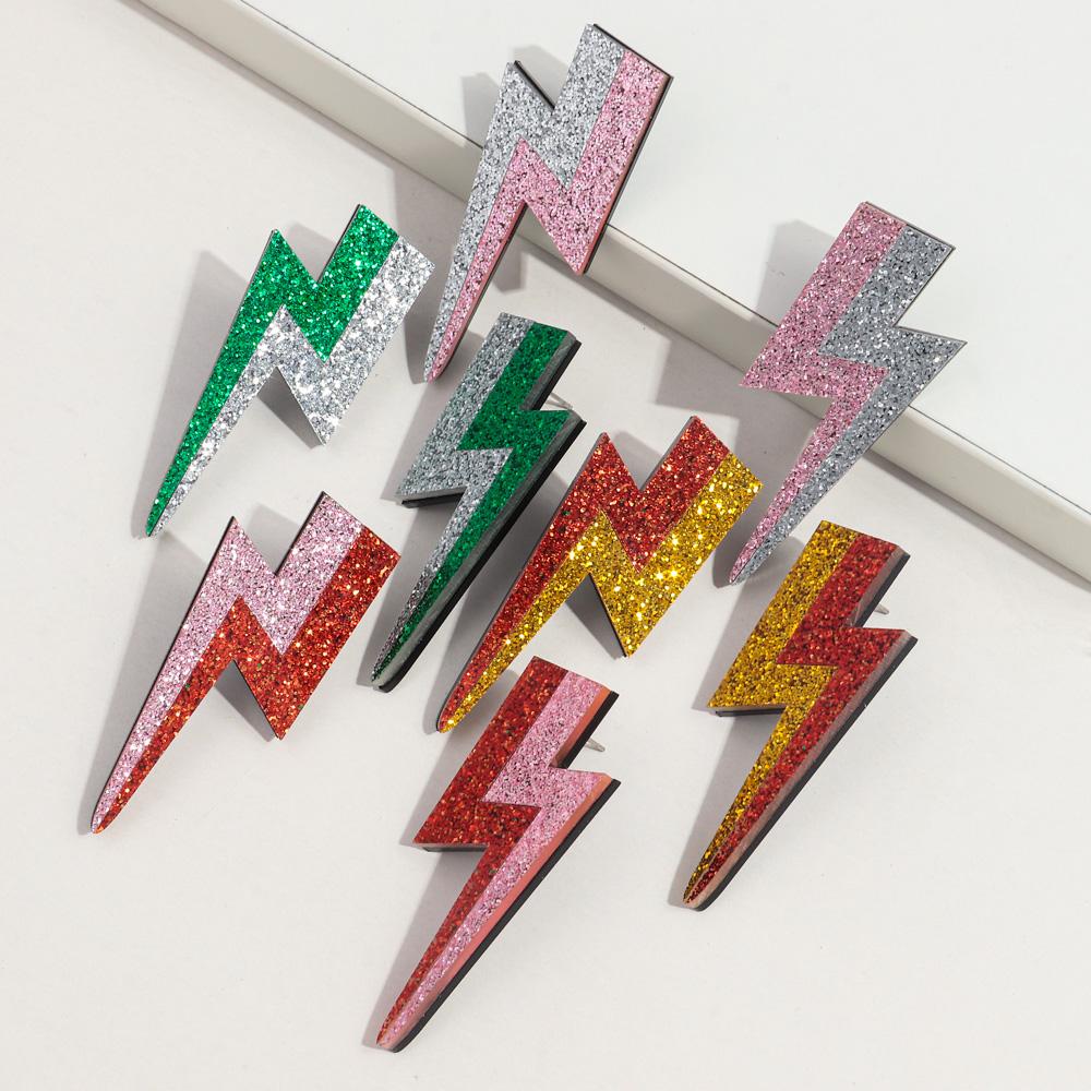 New Creative Acrylic Stud Earrings for Women Funny Glitter Multicolor Lightning Drop Earring Punk Trendy Jewelry Gift