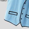 INCERUN Men Lapel Sleeveless Stitching Slim Waist Buttons Up Rib Vest Waistcoat