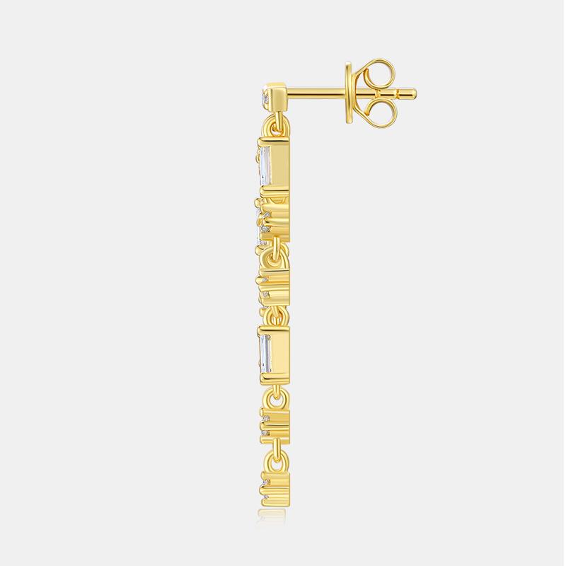 Bar Top Linear Dangle Earring with Graduated Chain Tassel 18K Gold Plated S925 Silver for Evening Party  Moissanite Earring