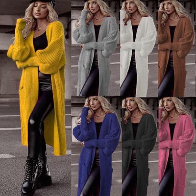 Damen Oversized Strick-Cardigan mit Laternenärmeln und Taschen - Herbst/Winter-Kollektion