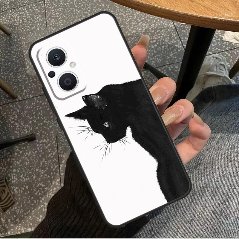 Black Cat Face Kitty For OPPO Reno 14 13 12 11 10 Pro 8T 11F 12F 13F 14F 7 8 Lite OPPO Find X8 X6 X5 X9 Pro Case