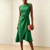 European and American Women's Clothing New Sleeveless Solid Color Crew Neck Dress Medium and Long Dress Women