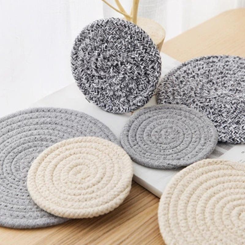 Placemat Pad Coasters Kitchen Table Mats Cotton Linen Knitting Bowl Mats Padding Mat Insulation Pad