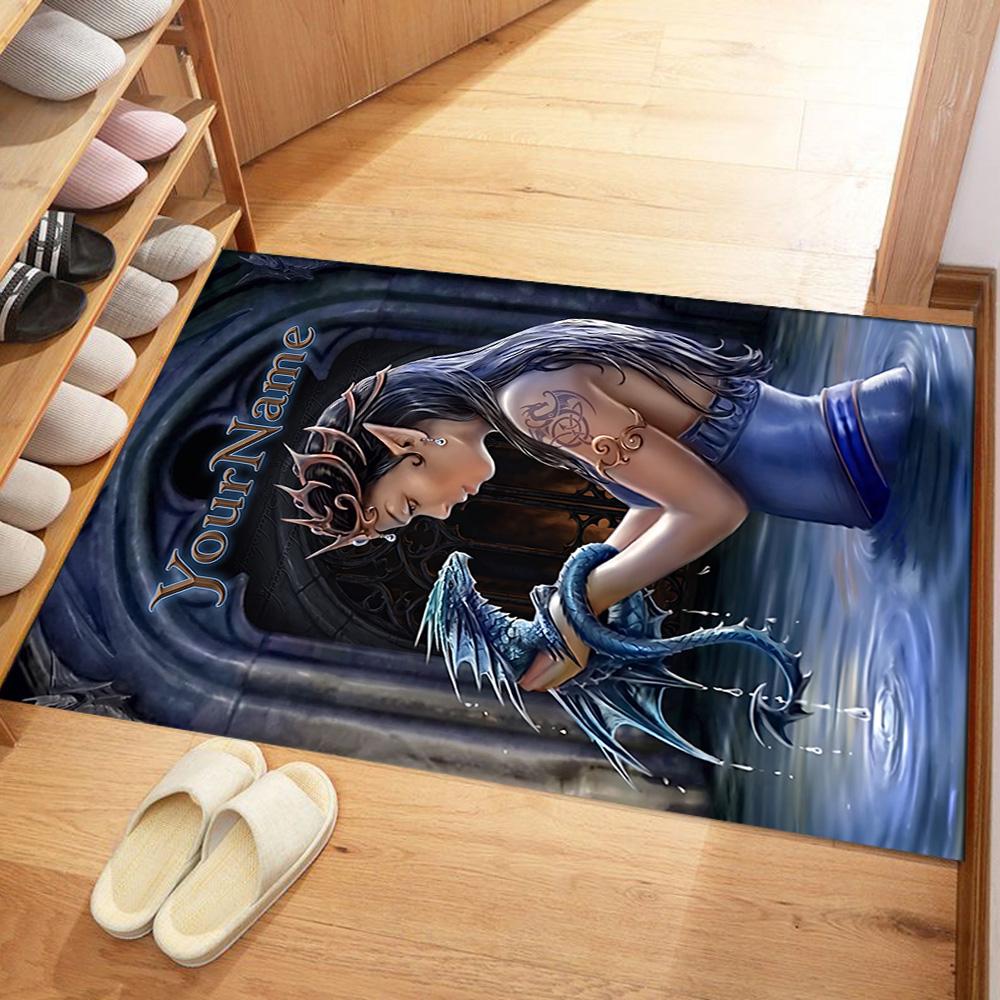 Gothic Illustrations Customizable Name Floor Rug Office Rug Design for Bedrooms Dining Room Entryway Outdoor Antislip Carpet Decorate Offices
