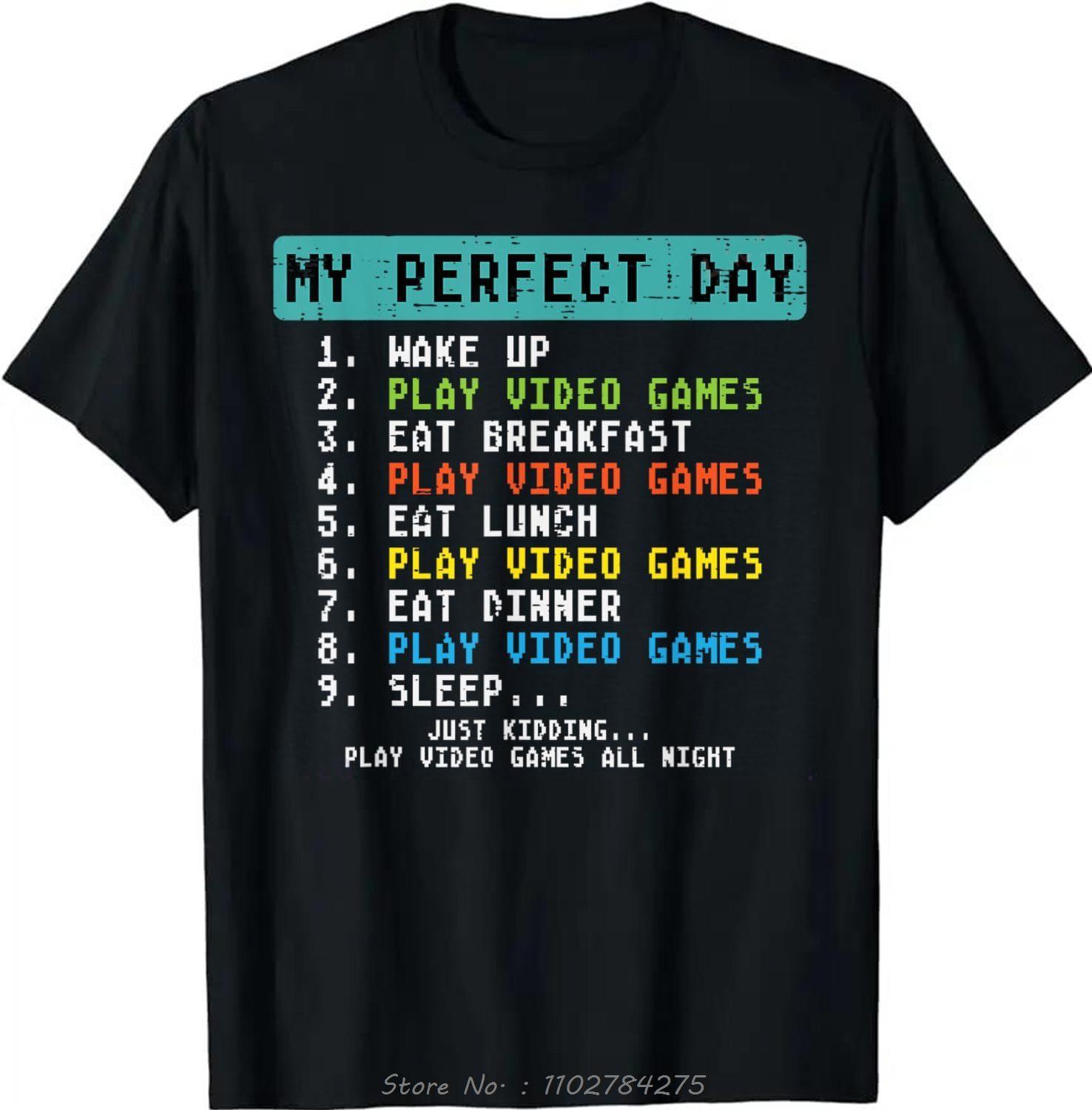 

Mens Clothing My Perfect Day Play Video Games Funny Oversized T-shirt Boys Kids Fitness T Shirt Summer Tees Tops Cotton Tshirt 4XL