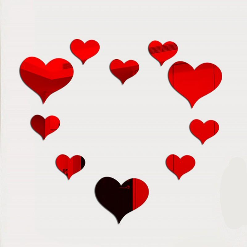 10PCS Love Heart Removable 3D Mirror Wall Sticker
