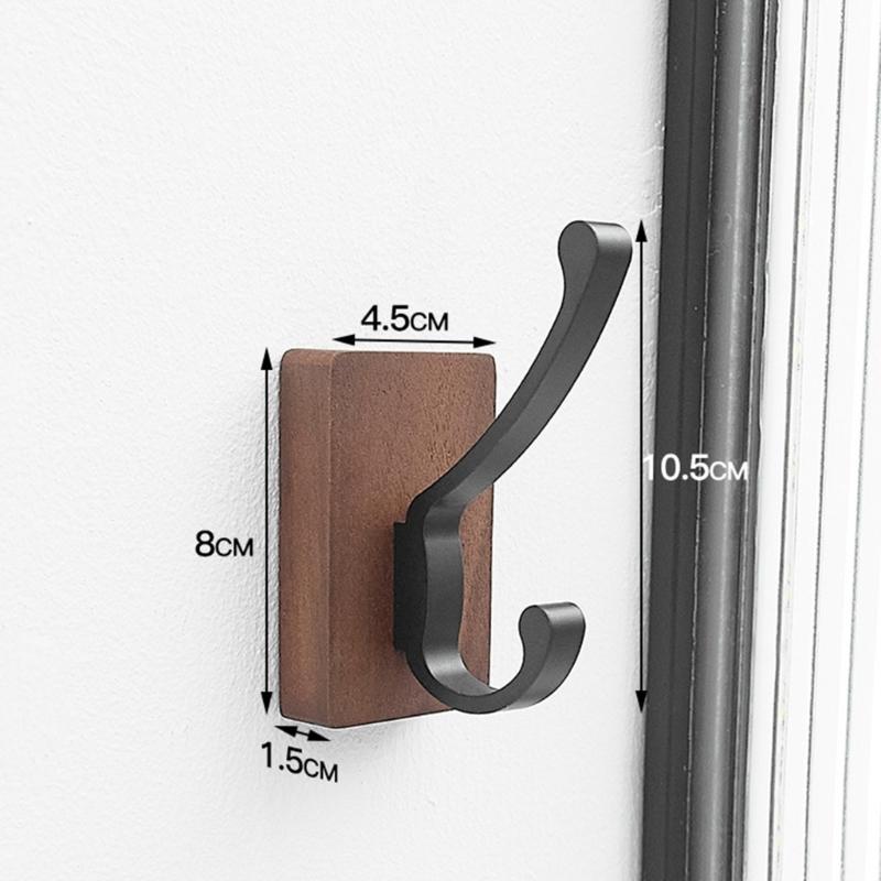 Space Saving Adhesive Hook for Bathroom Door Back Made of Natural Walnuts Wood Drillless Installation for Hanging Items