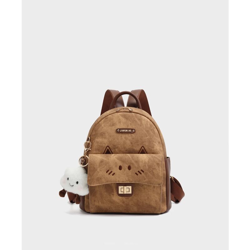 Bag Women s Autumn Winter Maillard Style Brown Kitten Mini Backpack Hand Shoulder Crossbody Backpack
