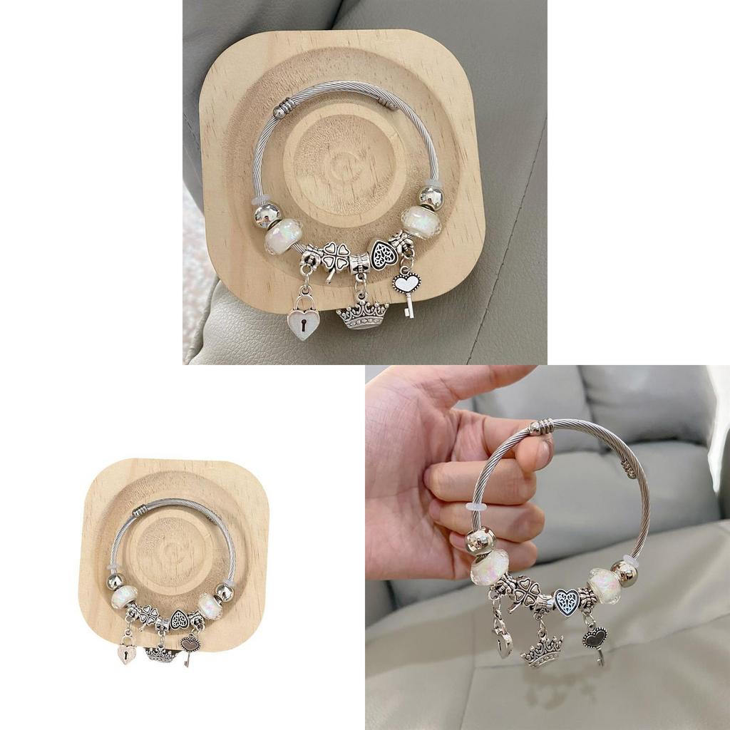 No Ip Summer Stainless Steel Heart Crown Charm Bracelet For Fashionable Women