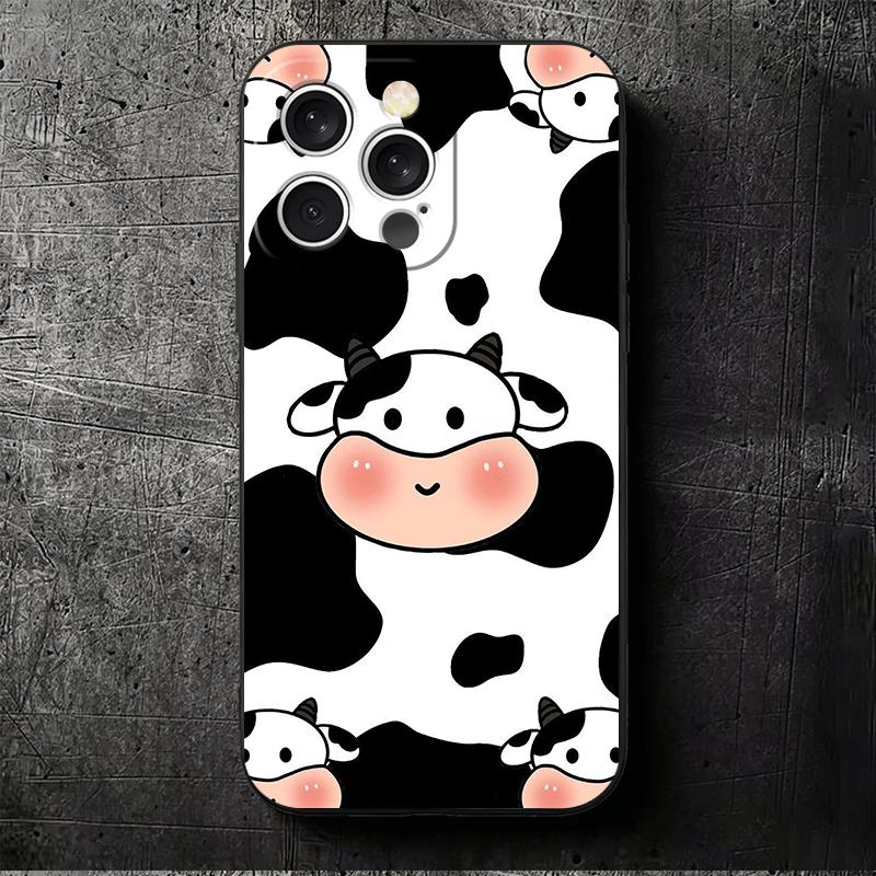 White Black Dairy Cattle Symbol Soft Phone Case for iPhone 16 16E 17 Air 15 Pro Max 14 Plus 13 Mini 11 12 7 Black Cover Back She