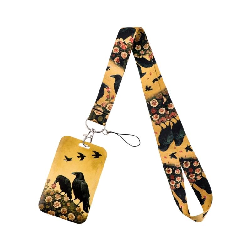 

Edgy Skull And Crow Design Sturdy Plastic Card Case With Detachable Strap For Everyday Use Travel Essential