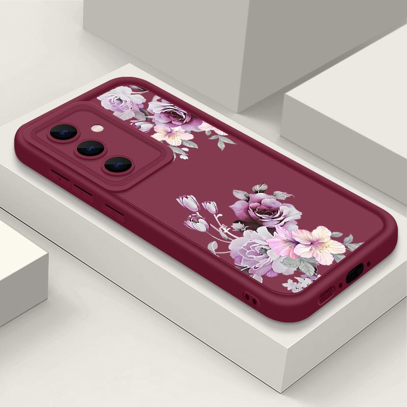 

Мягкий чехол для телефона из ТПУ с фиолетовым цветочным принтом для Samsung S25 Plus S24 FE S23 Ultra S22 A16 A15 A55 A56 A36 A35 A06 A05 A34, матовый противоударный чехол-бампер Samsung A36 вино красного