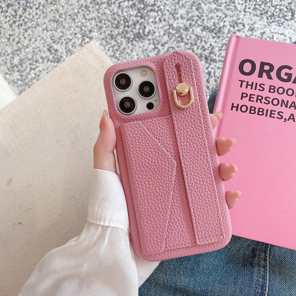 Für iPhone 15 Pro Max Hülle mit Kartenfach Handschlaufe Ständer PU-Leder+PET Handyhülle