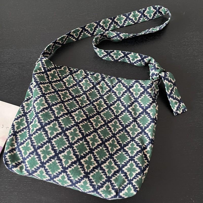 Niche Design 2024 New Retro Green Diamond-checked Corkwick Flannel Bag Women s Cross-body Shoulder Large Capacity