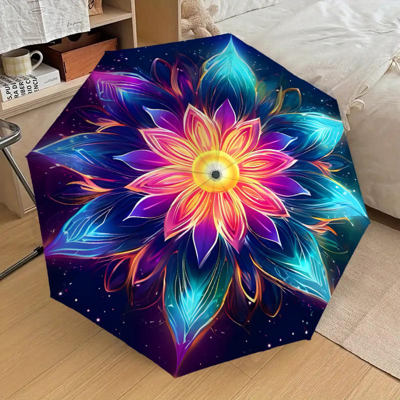 1pc Cosmic Floral Mandala Umbrella with Plastic Handle,Suitable for All Seasons Home Travel Outdoor UmbrellaDD1110