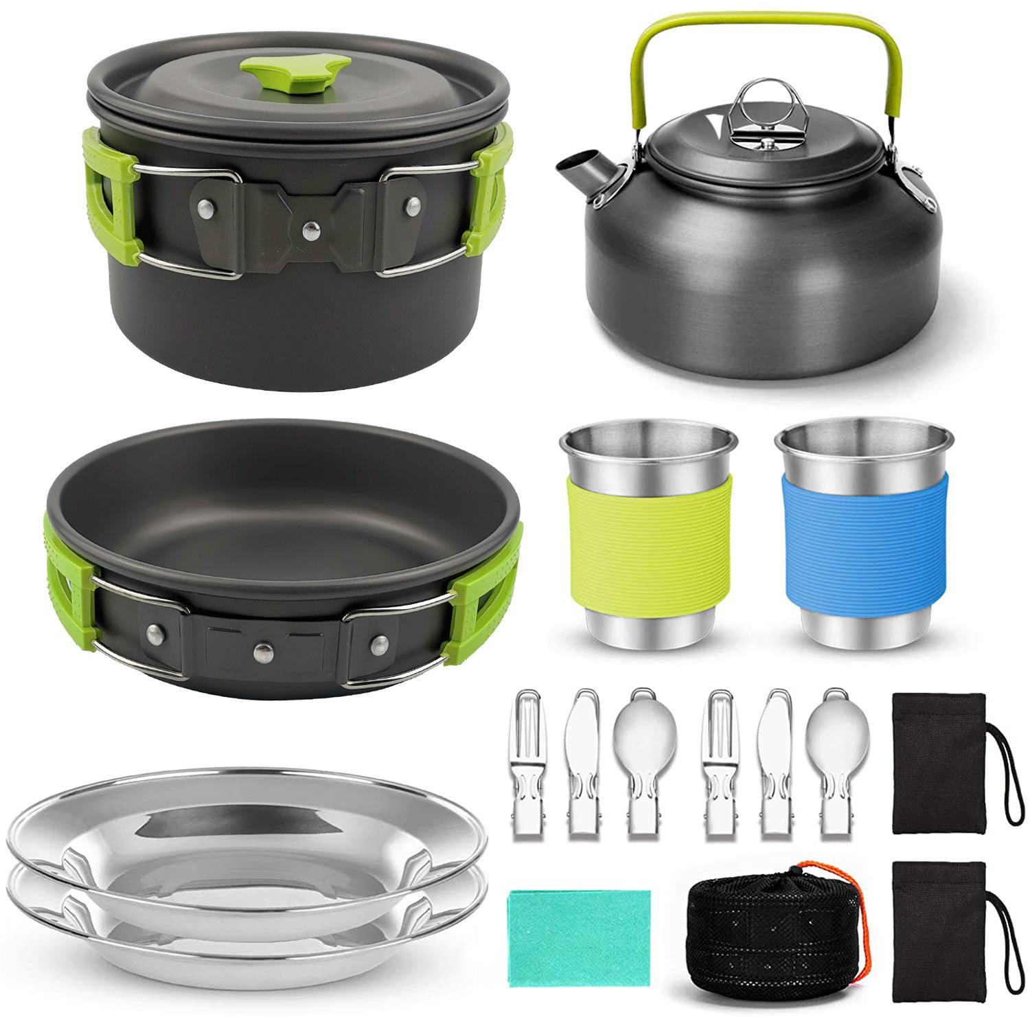 

Camping Cookware Set: Outdoor Supplies Teapot Picnic Mess Kit зелений