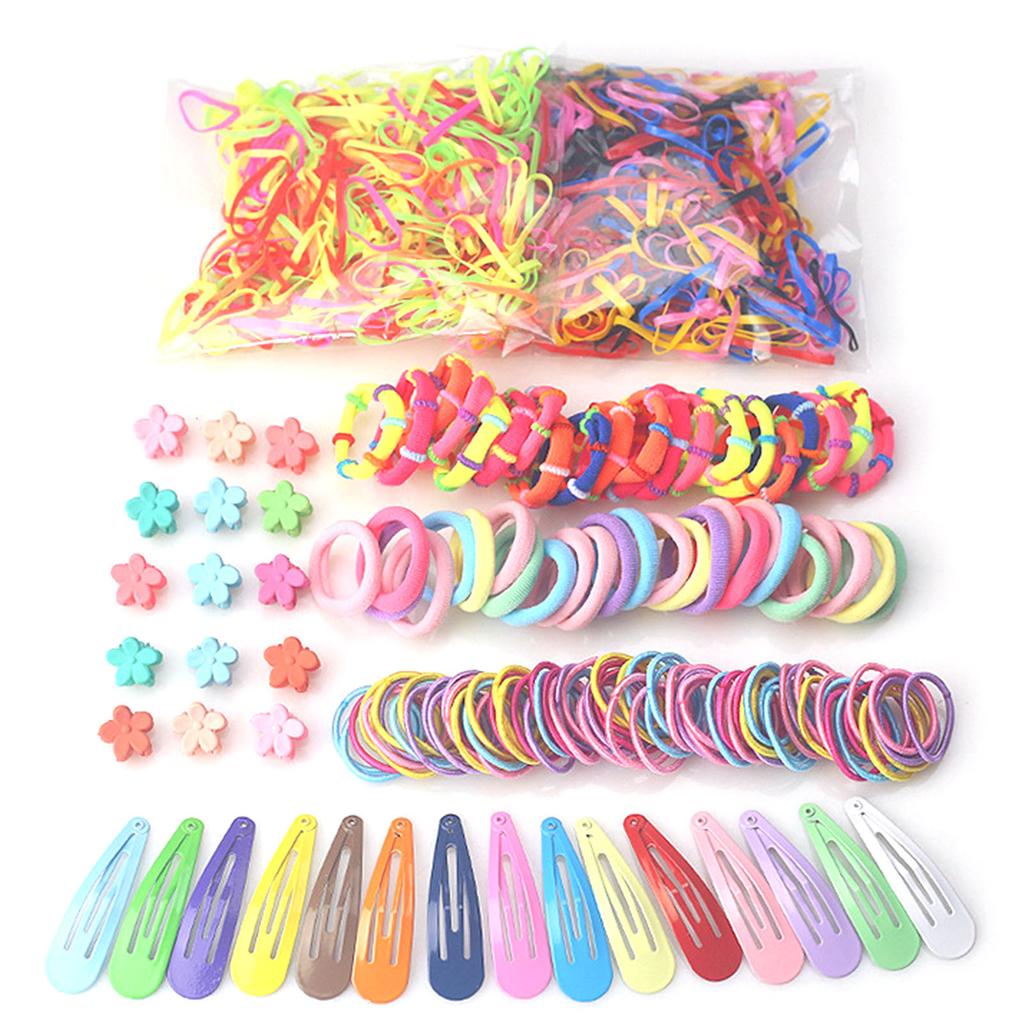 Headwear Combination Set Girl Elastic Hair Ropes Color Metal Hairpin Gift Box Kit for Children
