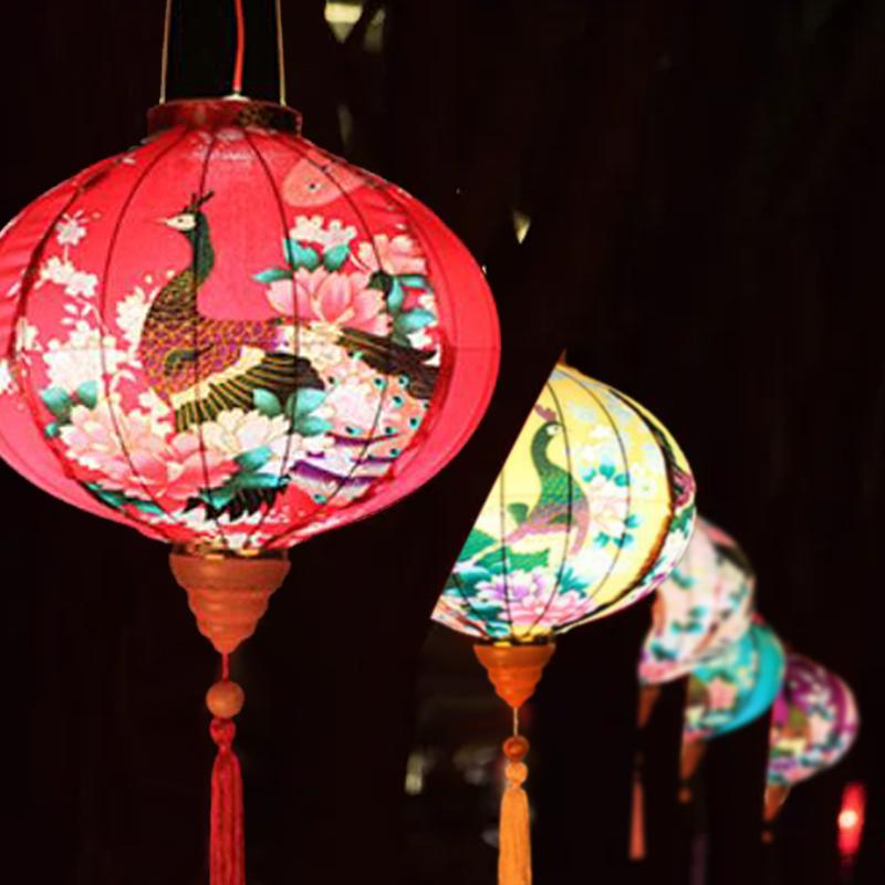 14 Inch Retro Chinese Silk Lanterns Japan Vietnam Mid-autumn Lantern For Outdoor Wedding Spring Festival Party Hanging Decor