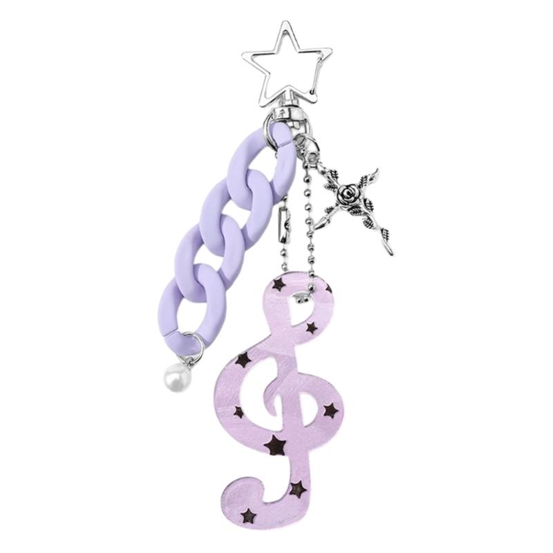 Акриловый брелок-подвеска в виде ноты на цепочке для кошельков, сумок, аксессуаров для сумок, модные брелоки для ключей, брелоки для ключей автомобиля фиолетовый
