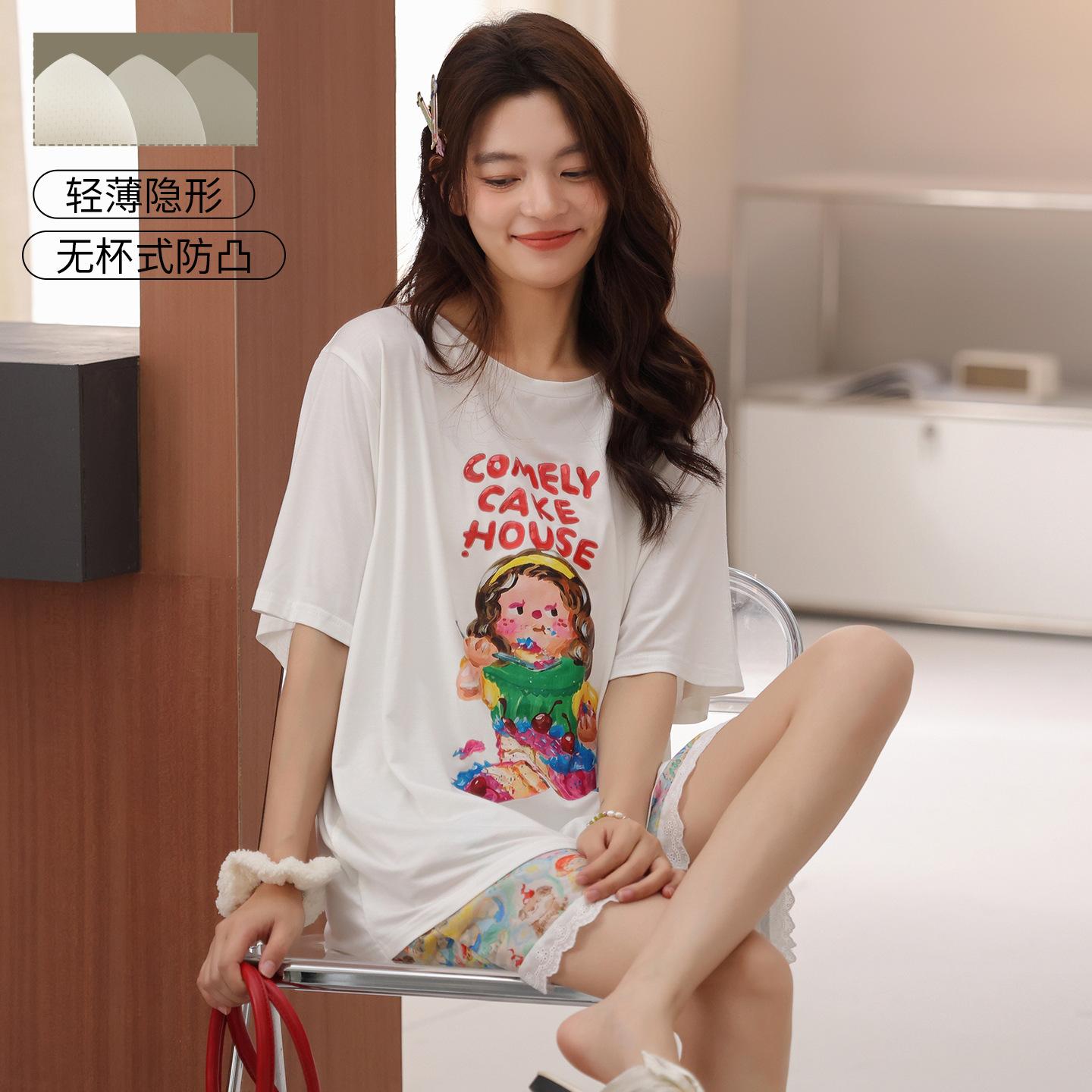 

Pajamas women s summer new pure cotton short-sleeved shorts loungewear summer thin cool cotton two-piece set xxl recommended 70-80kg