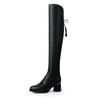 Women's Soft Leather Knee-High Stretch Boots, Fleece-Lined for Autumn/Winter, Fashion Chunky Heel Over-the-Knee Boots