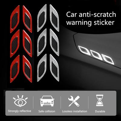 6pcs Car 3D Reflective Carbon Fiber Sticker Fashion Car Styling Reflective Strips Night Safety Warning Auto Exterior Accessories