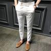 Men Ninth Pants Solid Color Soft Fabric Slim Fit Zip Up Straight Men Trousers Daily Clothes