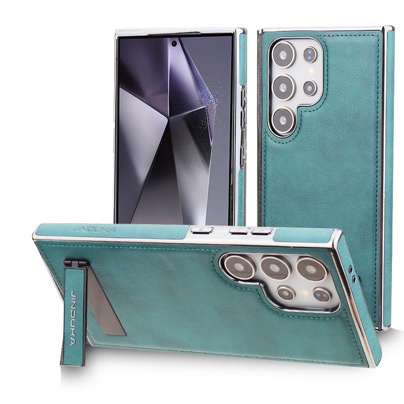 Luxury Leather Texture Phone Case for Samsung Galaxy S25 Edge S24 Ultra S23+ Plus Magnetic Cover And Hidden Stand Business