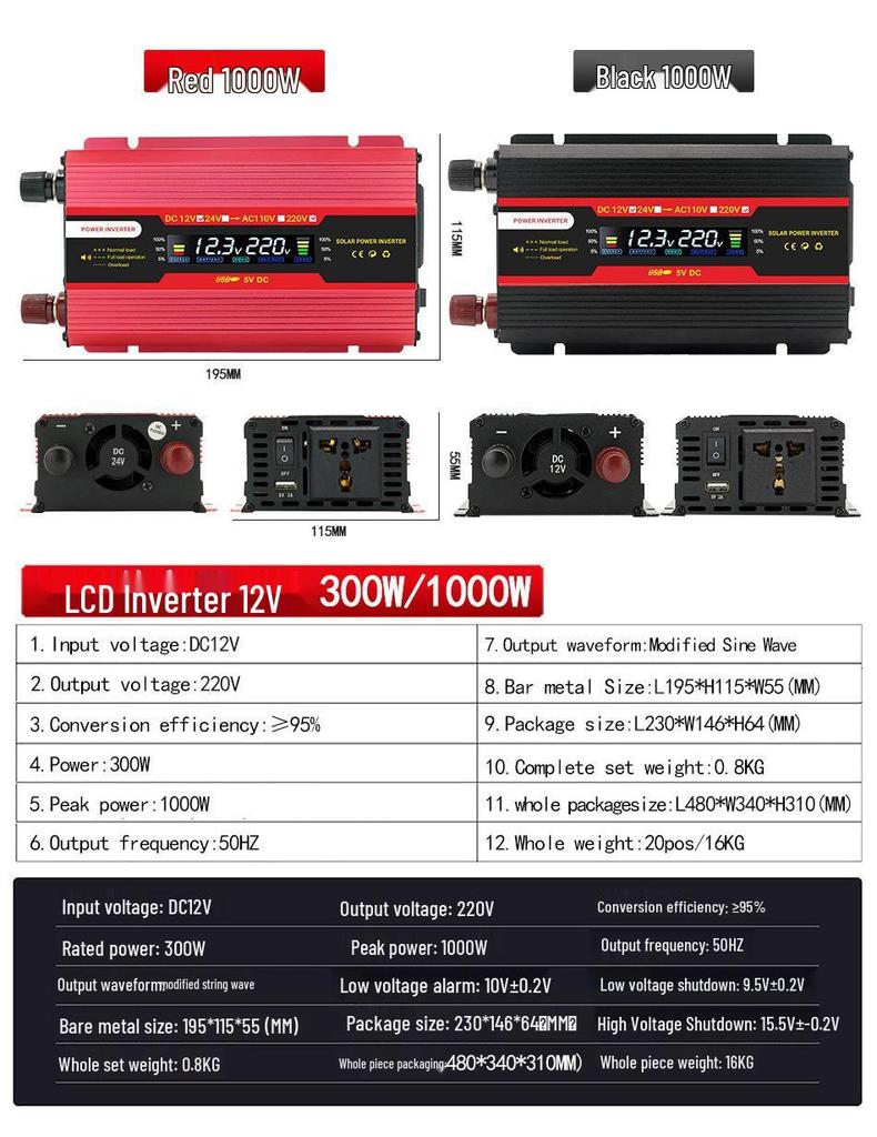 4000W Digital Car Power Inverter 12V/24V to 110V/220V