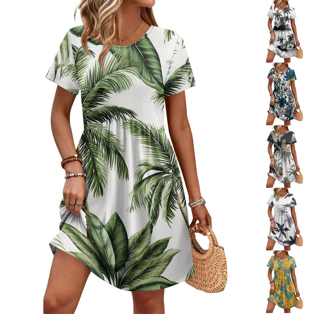 Dresses For Women Short Sleeve O Neck Casual Dresses Waist Maternity Dress With Pockets