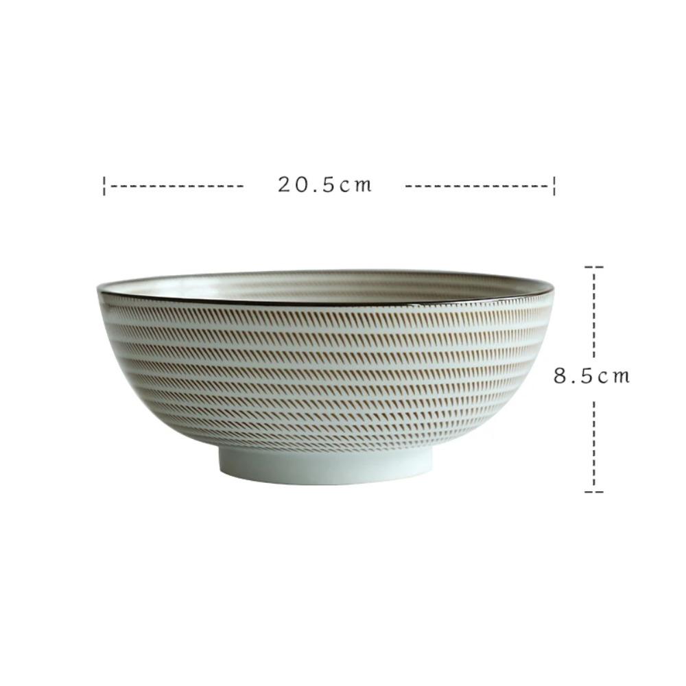 Household Retro Tableware Japanese Lamian Noodles Bowl Ceramic Noodle Bowl Stripe Design Big Soup Bowl Restaurant 8 Inches.