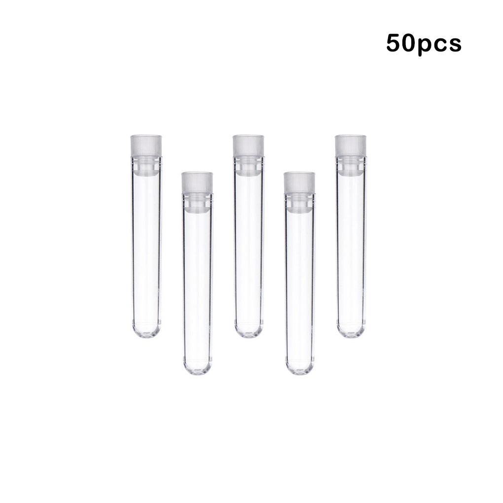 50pcs Transparent Laboratory Clear Plastic Test Tubes with Push Caps School Lab Supplies Sample Containers Vials for Experiments