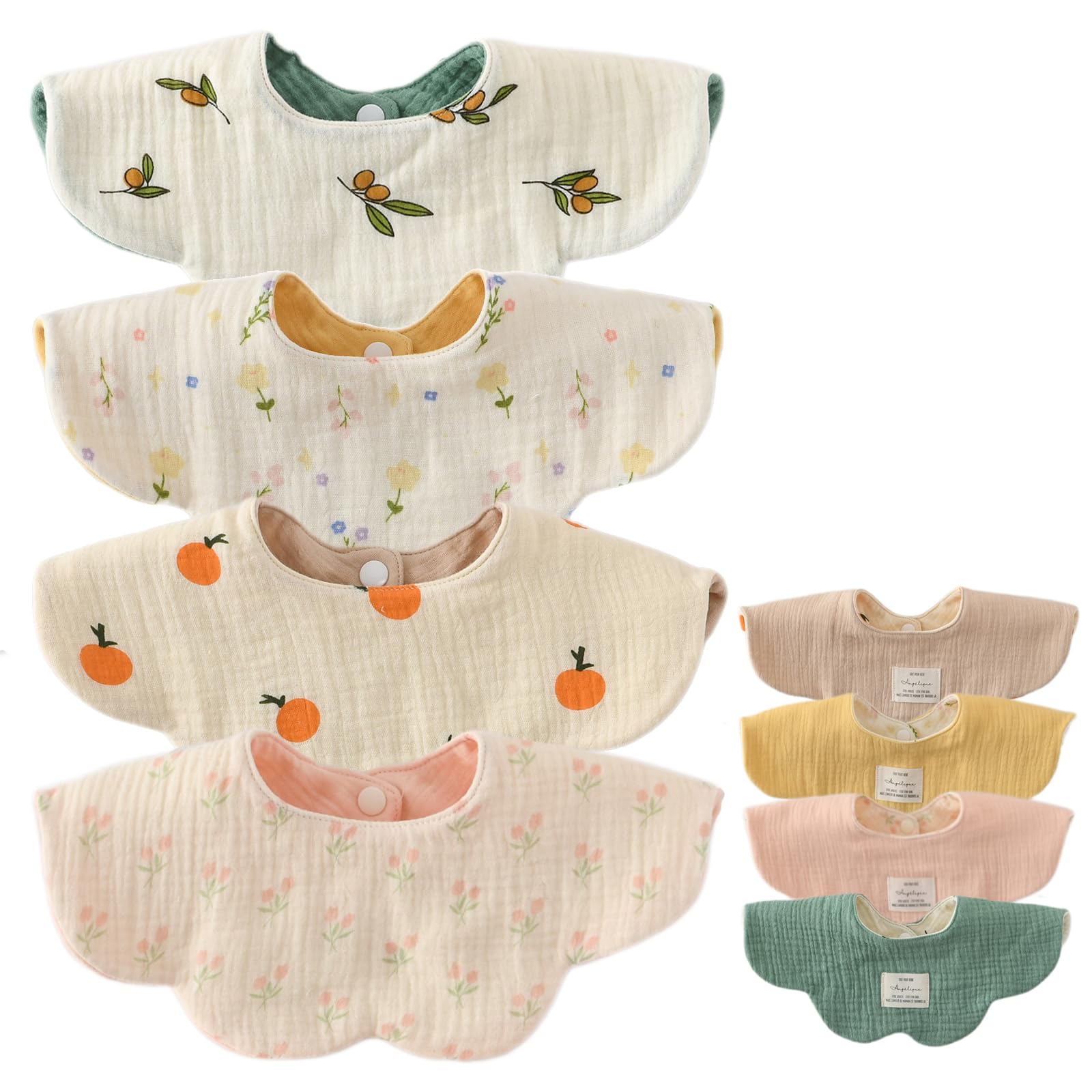 

Set of 4 Baby for Girls and Stylish Newborn Solid Mealtime Baby Baby Shower Gift [GoUseGo] Bibs, Double-Sided, 6-Layer Gauze, Boys, Bibs, 360-Degree