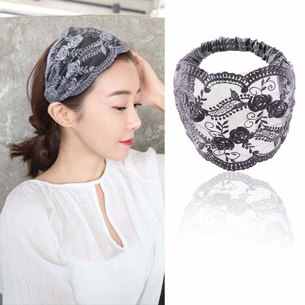 Hair Hoop Lace Flower Headband Non Slip Wide Side Head Wrap Fashion Mesh Hollow Hairbands  Daily
