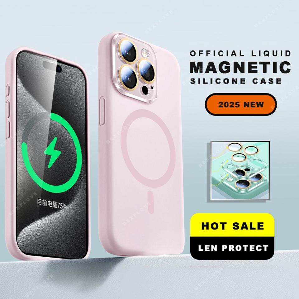Liquid Silicone Magnetic Phone Case For iPhone 15 14 16 Plus 11 12 13 16 Pro Max Magsafe Wireless Charge Protector Soft Cover