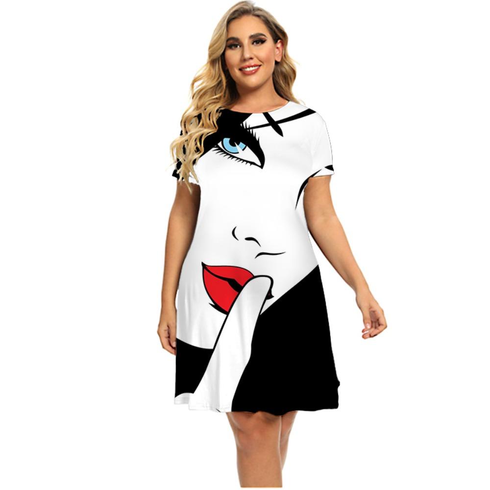 3D Abstract Print Painting Dress For Women Summer Short Sleeve Fashion Dress Casual Round Neck Loose Clothing