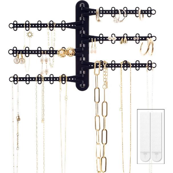 6-Tier 6" Wall Jewelry Organizer, Command Strips included for Easy Hanging, 120 Hole Earring Organizer, Necklace Organizer, Bracelet Holder, Ring