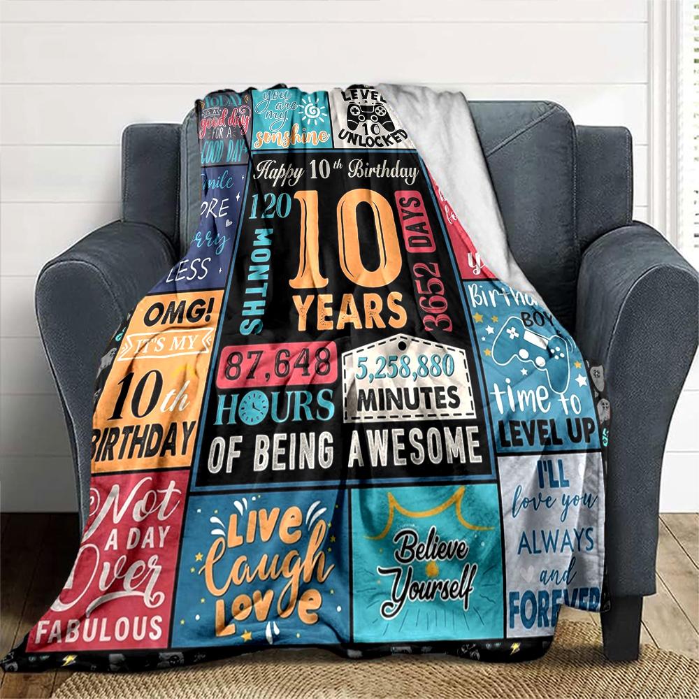 10Th Birthday Celebration Cozy Blanket for Sofa Couch Office Bed Picnics Four Seasons Multipurpose Modern Ideal Gift For Thanksgiving Y1