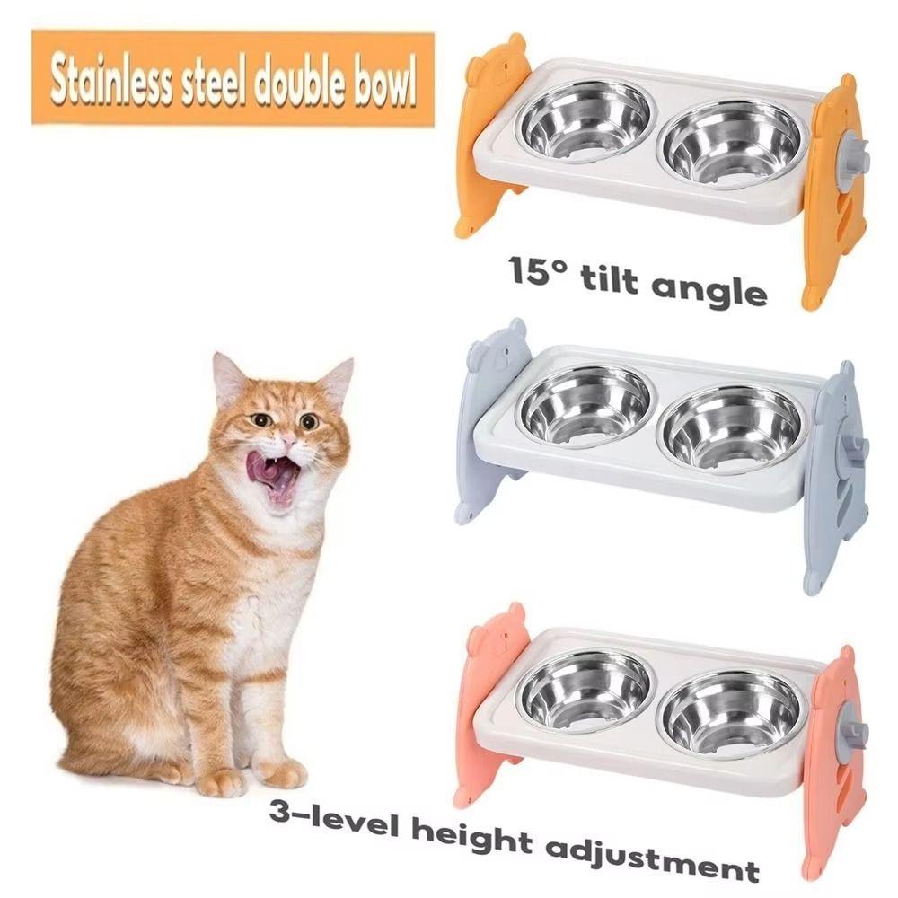 Double Bowls Pet High Footed Bowl 15 ° Slant Pet Water Feeder Container Household