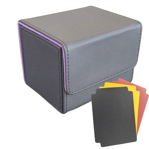 Deck Case, Card Box, Large Capacity, Trading Card Case, PU Leather, Horizontal Insertion (Small, Black with Purple Interior)
