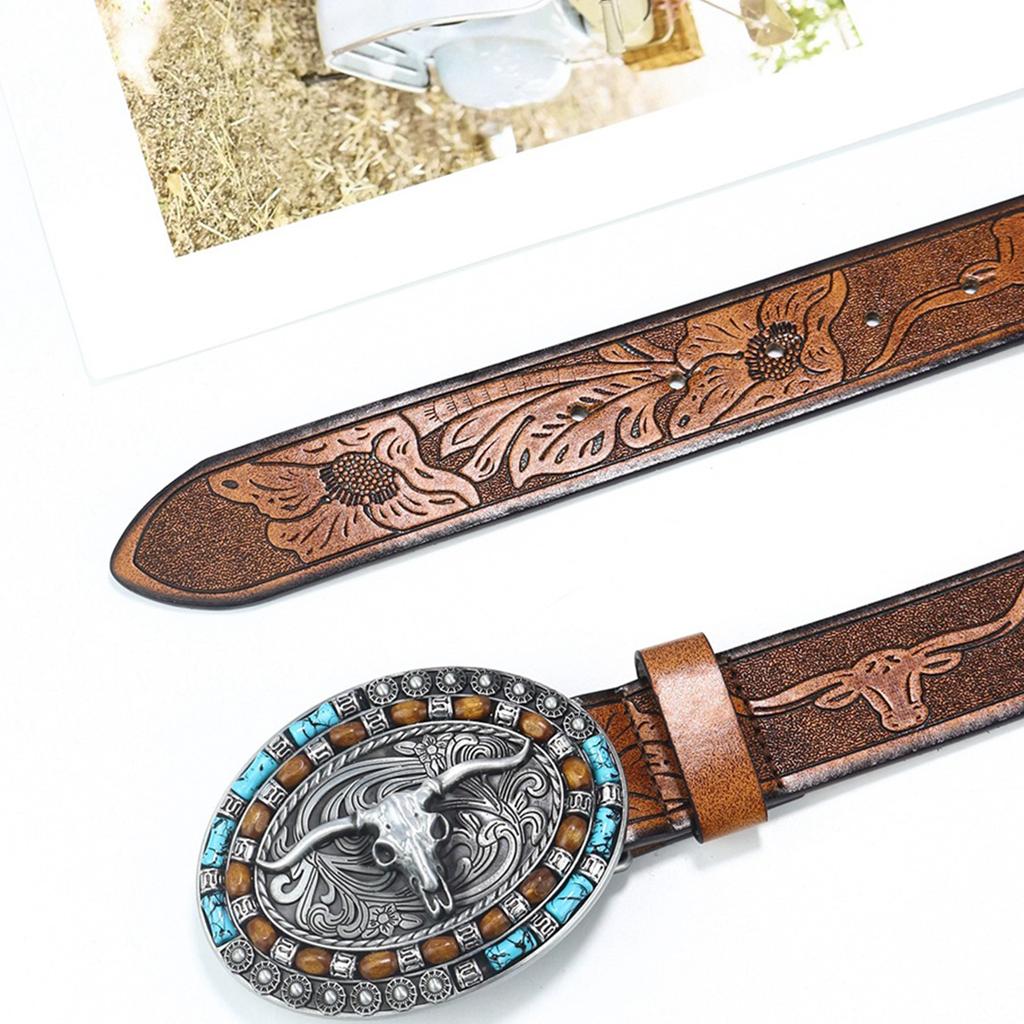 Vintage Western Belt Longhorn Bull Belt Buckle Belt Cowboy Belt With Big Buckle Jeans Belt Leather Belt Beaded Belt