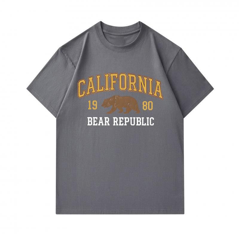 Herren 100% Baumwolle Rundhals Kurzarm T-Shirt, Vintage Kalifornische Bärenrepublik 1980 Grafikdruck Lässiges Bequemes Tee für den Täglichen Outdoor-Gebrauch