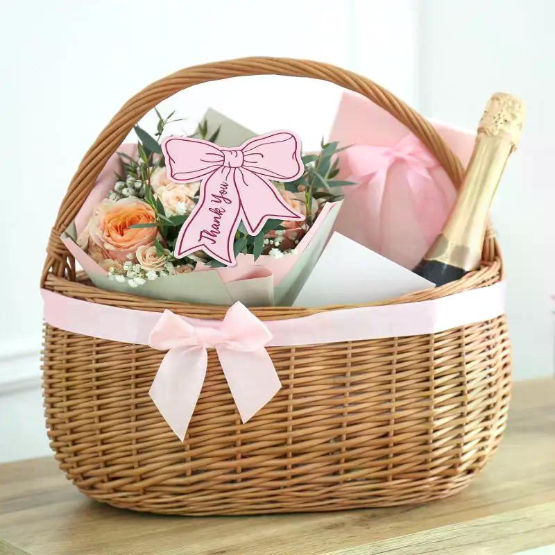 50pcs Bow DIY Handwritten Family Party Gift Card Child Birthday Gift Card Restaurant Business Mini Thank You Card