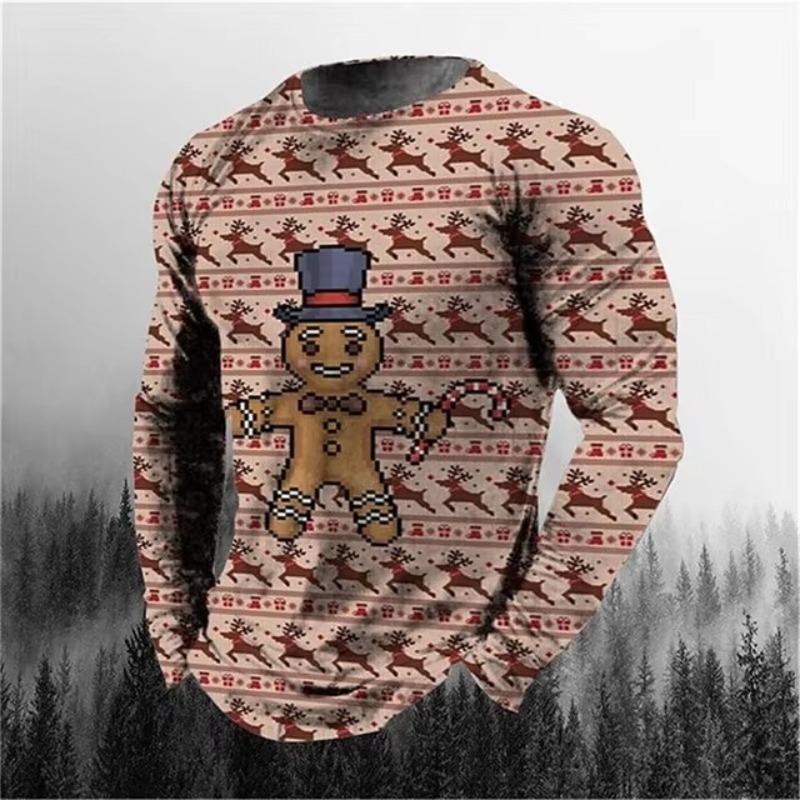 Digitálně potištěné pánské 3D potištěné s dlouhým rukávem podzimní a zimní ležérní pánské oblečení tričko