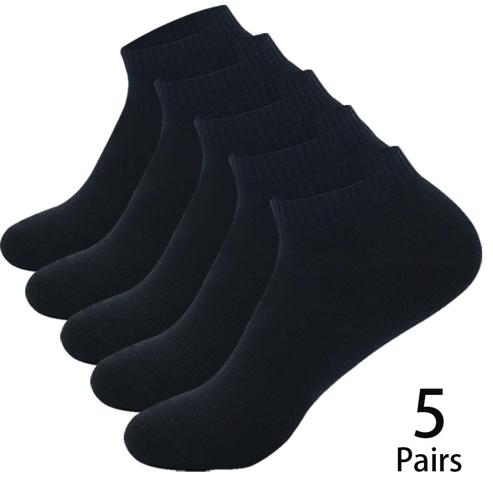 5pairs Men Ankle Socks Cotton Boat Black Solid Color Thin Breathable Comfortable High Quality Black White Low Cut Short Socks