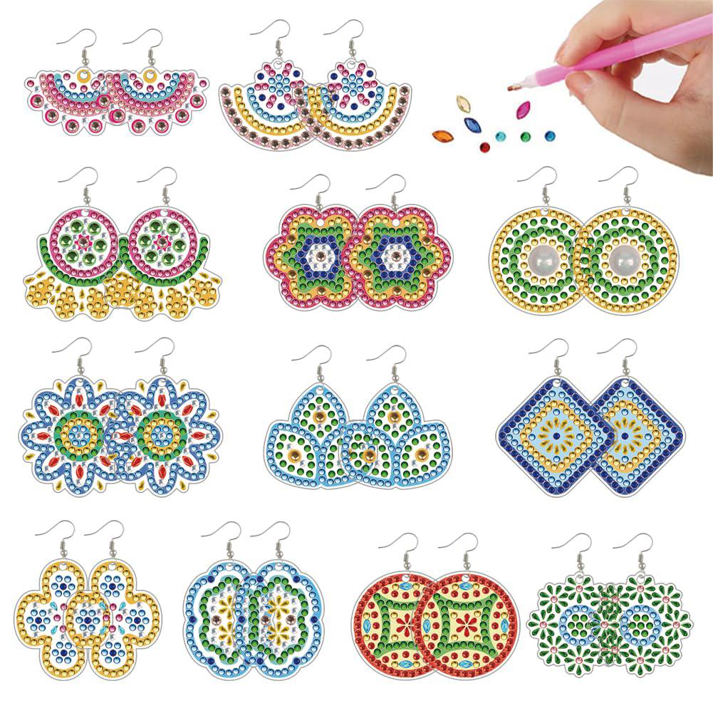 12 Pairs Double Sided Dangle Drop Mosaic Drill Earring Kits DIY Crystal Earring Making Craft Kit Mosaic Jewelry Accessories