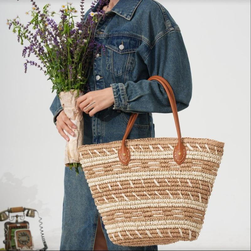 New Shoulder Straw Bag Bag Bag Large Capacity Tote Bag Women's Handwoven Bag Holiday Beach Bag