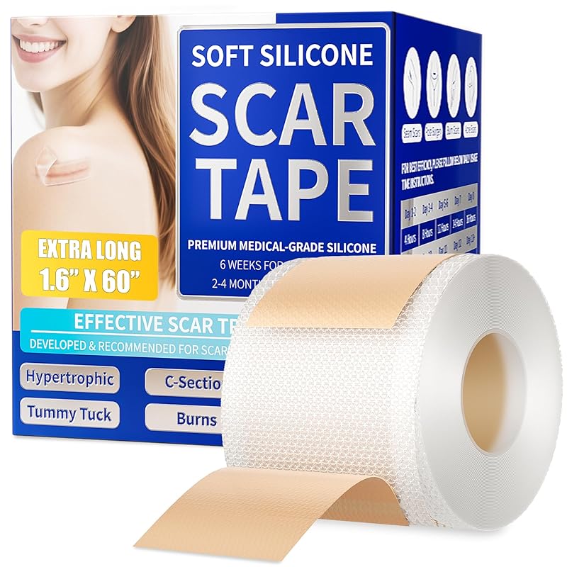 Medical Grade Silicone Scar Sheets & Tape - 1.6”x60  Roll, Ultra Soft, Hypoallergenic Rolls for Surgical, Keloid Scars, Tummy Tuck, C-Section, 1.5M