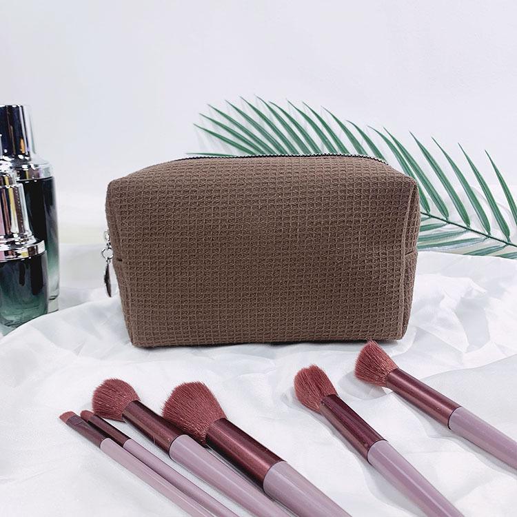 Large Capacity Waffle Cosmetic Bag - Portable Solid Color Toiletry Bag for Women